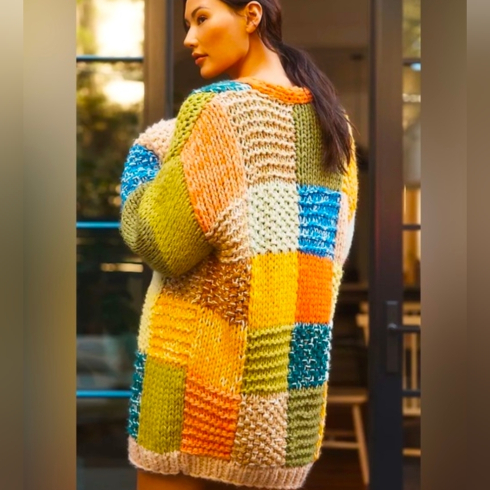 Anthropologie Pilcro Color block Patchwork Sweater Knit Cardigan